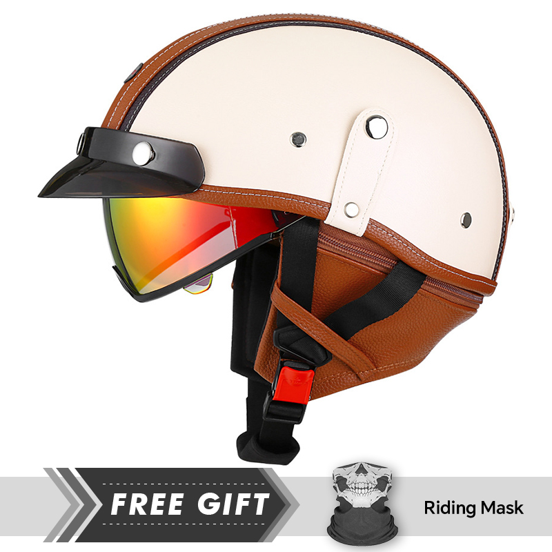Motorcycle Gear Store - 신상품 레트로 가죽 하프 페이스 오토바이