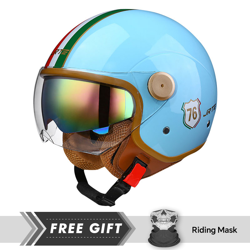 Motorcycle Gear Store - 이중 렌즈 오토바이 헬멧 레트로 DOT